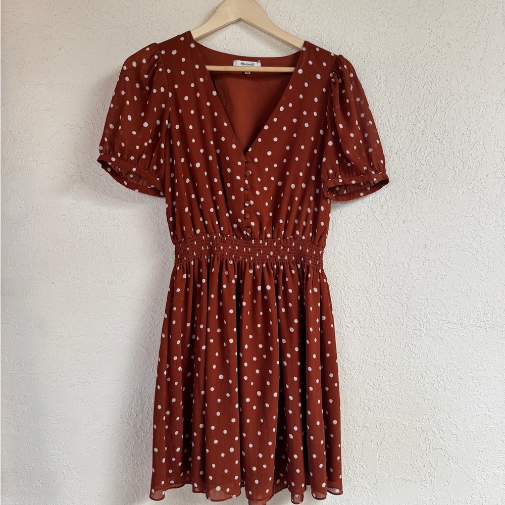 Madewell Smocked-Waist Mini Dress in Inkspot Dots